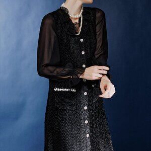 Luxury Silk-Blend Jacquard Dress | Dark Floral Night Sky Black | Size M